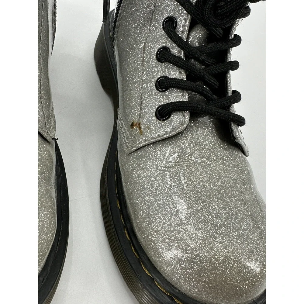 Dr Martens Boots‎ 1460 Glitter J Junior Girls Size 3 Silvery Gray Chunky Combat